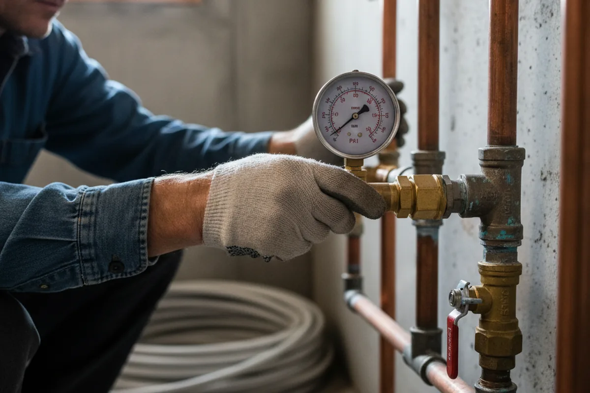 Pressure testing a repaired line during Water Line Repair in Wales